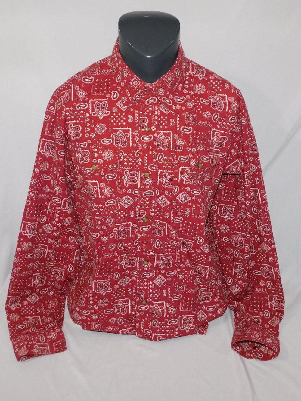 WRANGLER Red White Bandana Paisley Snap Western Rodeo Shirt Mens XL
